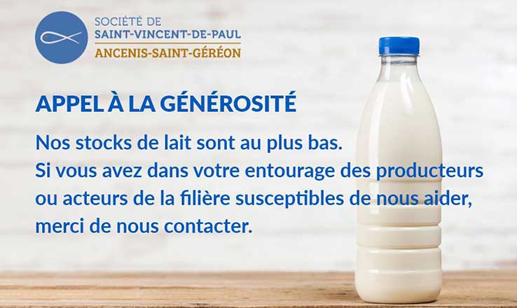 Appel à la générosité - Nos stocks de lait sont au plus bas